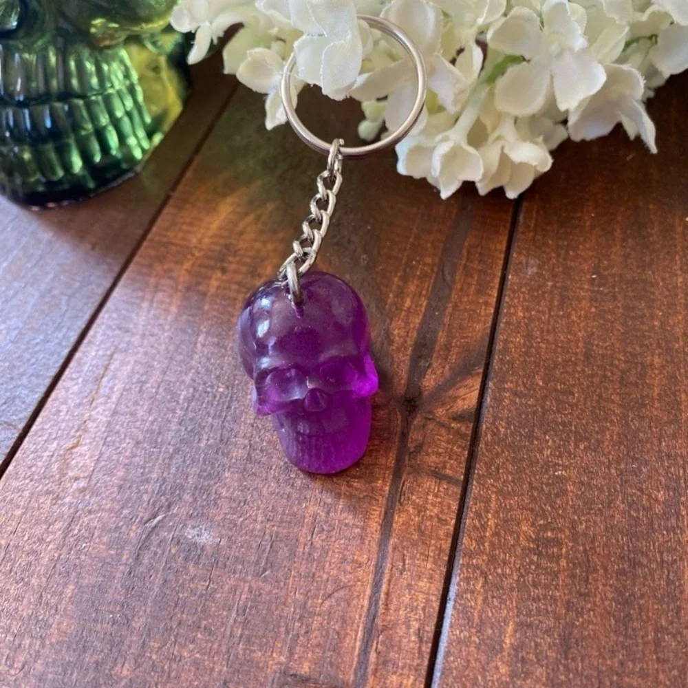 Handmade Resin Skull Keychain 3” Hang Tag Gothic Backpack Bag Charm Lot of 14